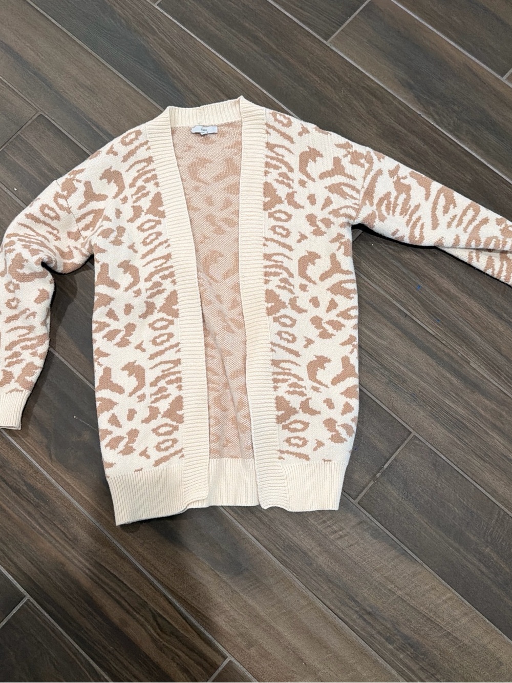 Fate Cream and Tan Leopard-Print Open Cardigan